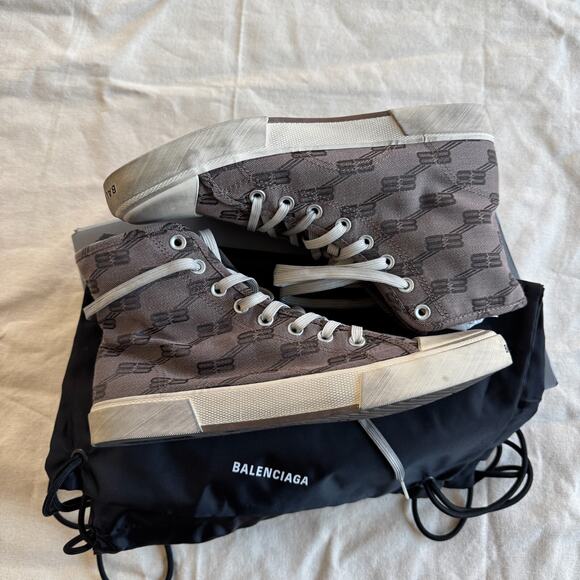 Balenciaga Paris High Top Sneakers Shoes Size 43 10 Men's BB Monogram NEW W/ BOX - Picture 1 of 8